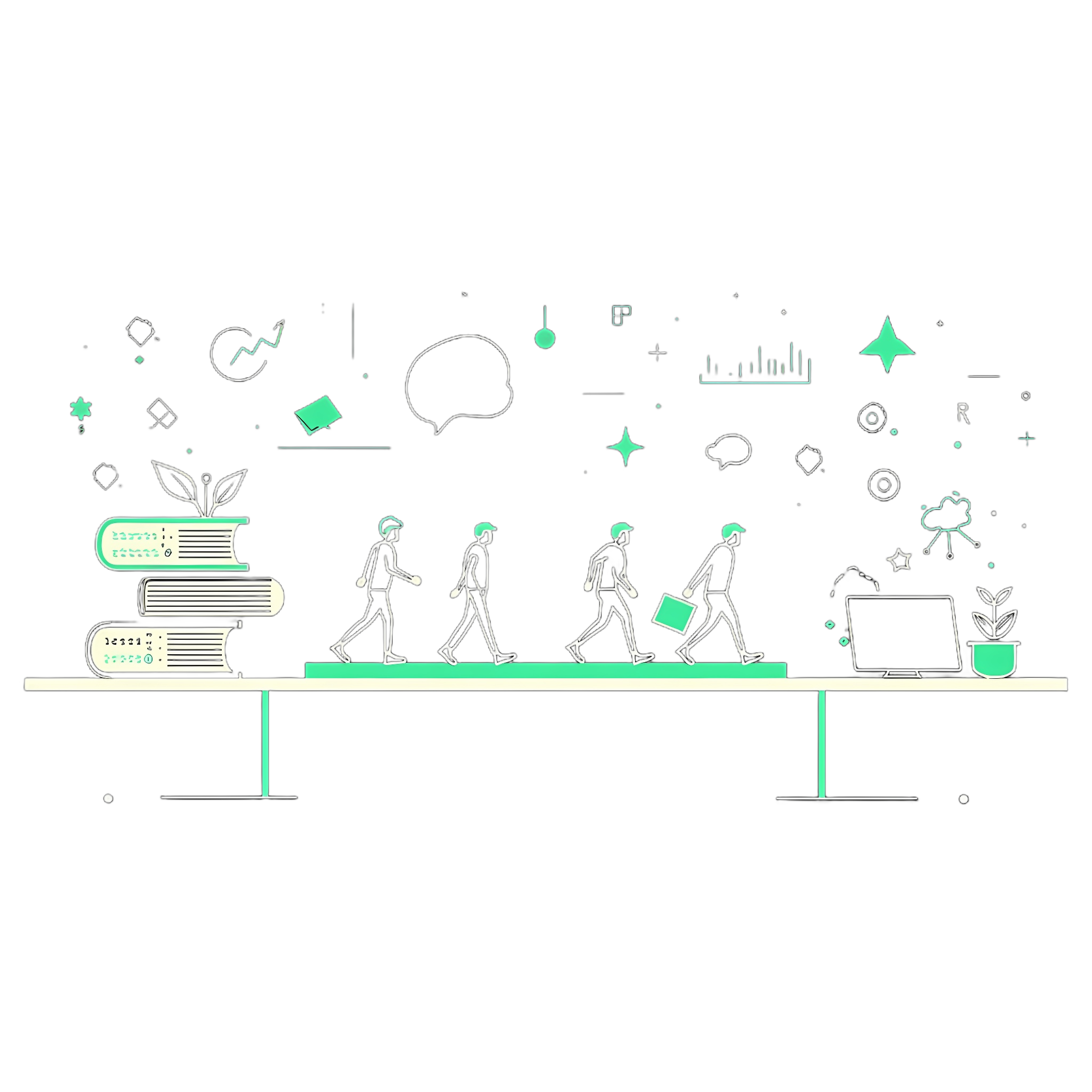 Symbolic image of a bridge connecting two sides with learners standing on the bridge